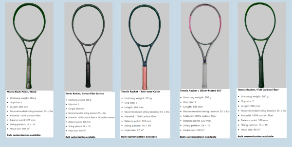 Wholesale Tennis Rackets, Bulk Order & Custom Logo Available